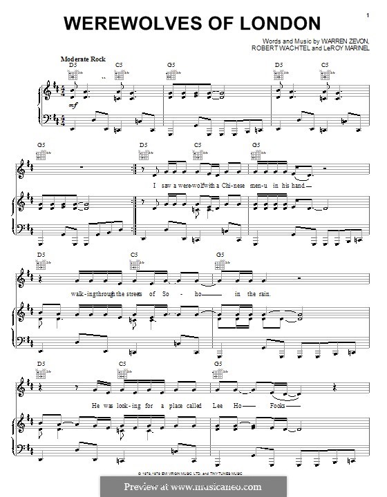 Werewolves of London: Para vocais e piano (ou Guitarra) by Leroy Marinel, Waddy Wachtel, Warren Zevon