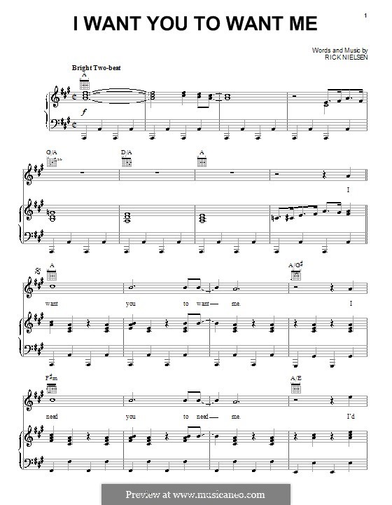 I Want You To Want Me: Para vocais e piano (ou Guitarra) by Rick Nielsen