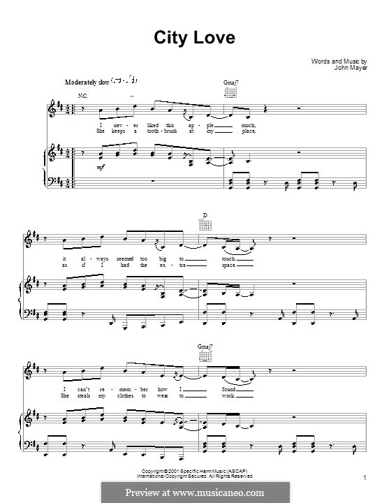 City Love: Para vocais e piano (ou Guitarra) by John Mayer