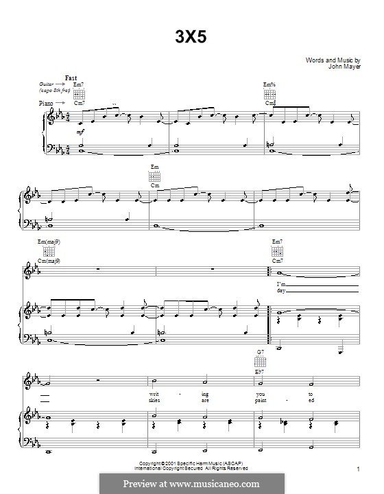 3X5: Para vocais e piano (ou Guitarra) by John Mayer
