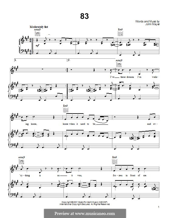 83: Para vocais e piano (ou Guitarra) by John Mayer