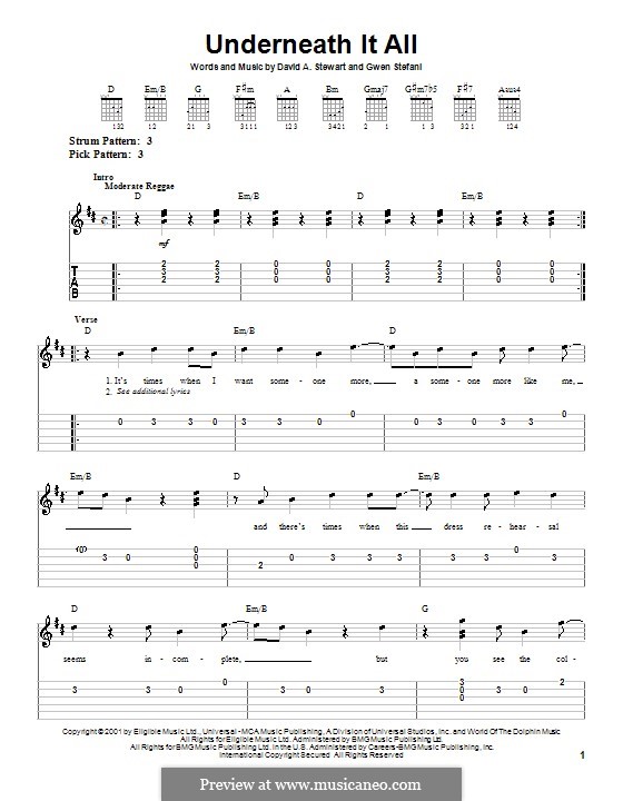 Underneath It All (No Doubt): Para guitarra (versão facil) by David A. Stewart, Gwen Stefani