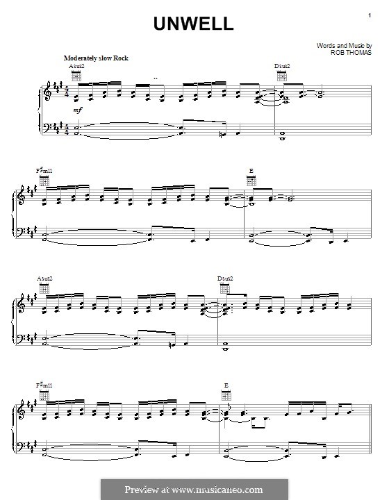 Unwell (Matchbox Twenty): Para vocais e piano (ou Guitarra) by Rob Thomas