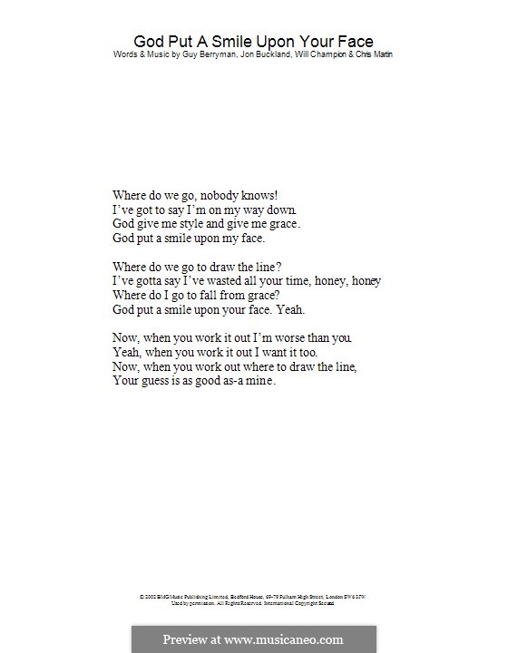 God Put a Smile upon Your Face (Coldplay): só letras by Chris Martin, Guy Berryman, Jonny Buckland, Will Champion