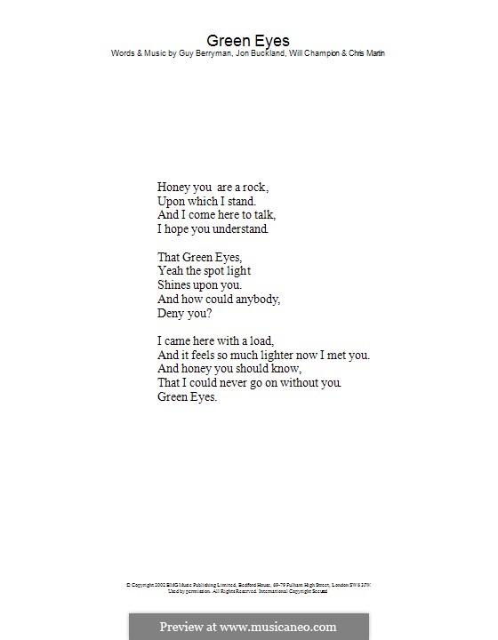 Green Eyes (Coldplay): letras by Chris Martin, Guy Berryman, Jonny Buckland, Will Champion