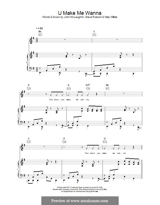 U Make Me Wanna (Blue): Para vocais e piano (ou Guitarra) by Harry Wilkins, John McLaughlin, Steve Robson