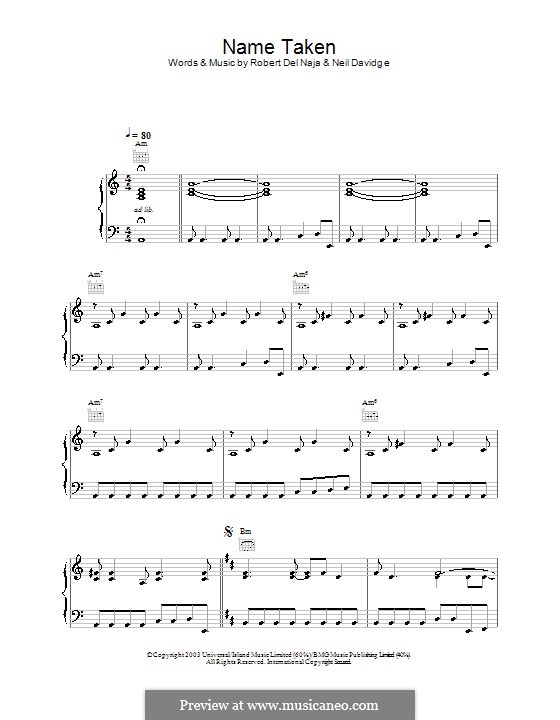Name Taken (Massive Attack): Para vocais e piano (ou Guitarra) by Neil Davidge, Robert Del Naja