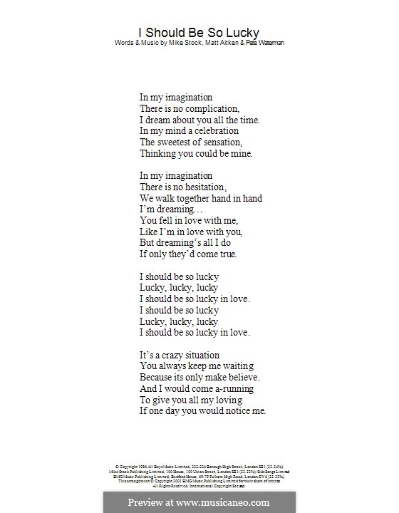 I Should Be So Lucky (Kylie Minogue): só letras by Matt Aitken, Mike Stock, Pete Waterman