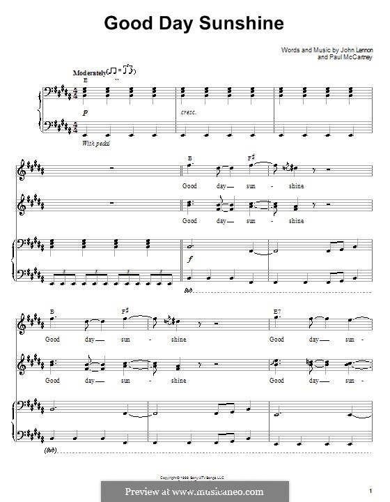 Good Day Sunshine (The Beatles): Para vocais e piano (ou Guitarra) by John Lennon, Paul McCartney