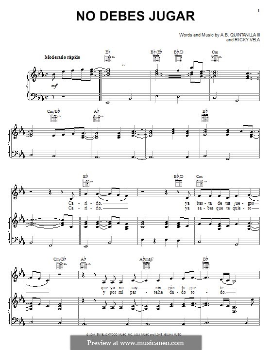 No Debes Jugar: Para vocais e piano (ou Guitarra) by Ricky Vela
