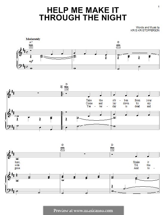 Help Me Make It Through the Night: Para vocais e piano (ou Guitarra) by Kris Kristofferson