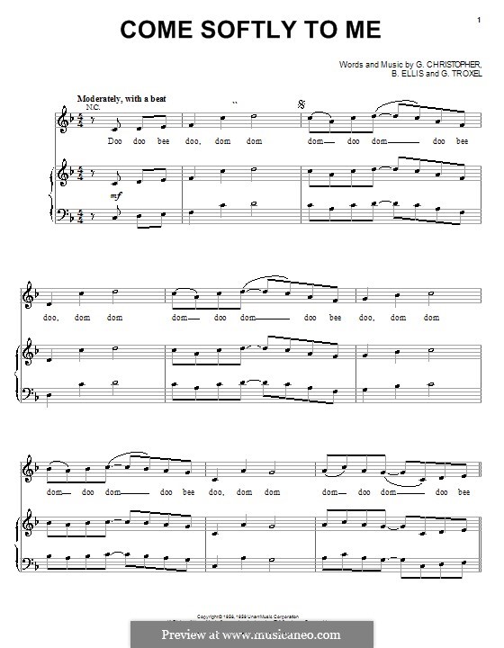 Come Softly to Me (The Fleetwoods): Para vocais e piano (ou Guitarra) by Barbara Ellis, Gary Troxel, Gretchen Christopher
