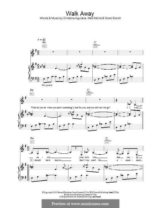 Walk Away (Christina Aguilera): Para vocais e piano (ou Guitarra) by Matt Morris, Scott Storch