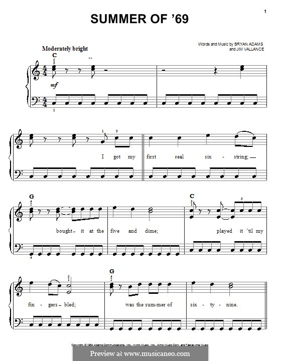 Summer of '69: Facil para o piano by Bryan Adams, Jim Vallance
