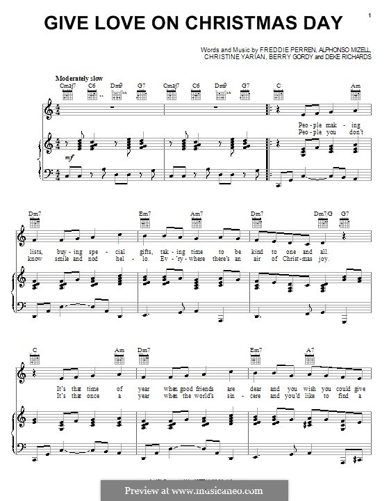 Give Love on Christmas Day: Para vocais e piano (ou Guitarra) by Alphonso Mizell, Christine Yarian Perren, Freddie Perren