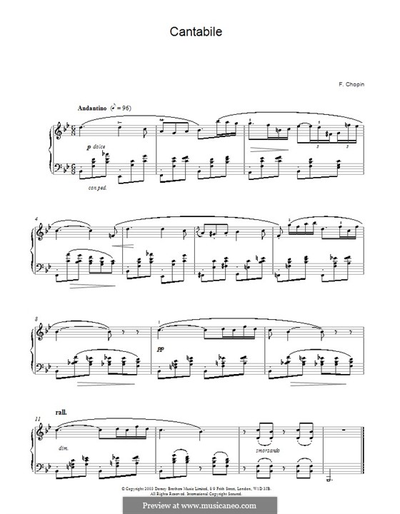 Cantabile in B Flat Major, B.84 KK IVb/6: Para Piano by Frédéric Chopin