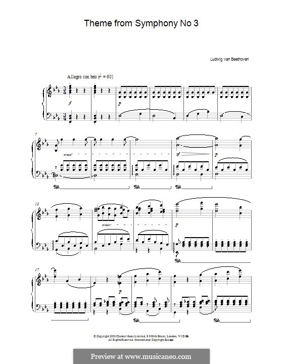 Movement I: Theme. Version for piano by Ludwig van Beethoven