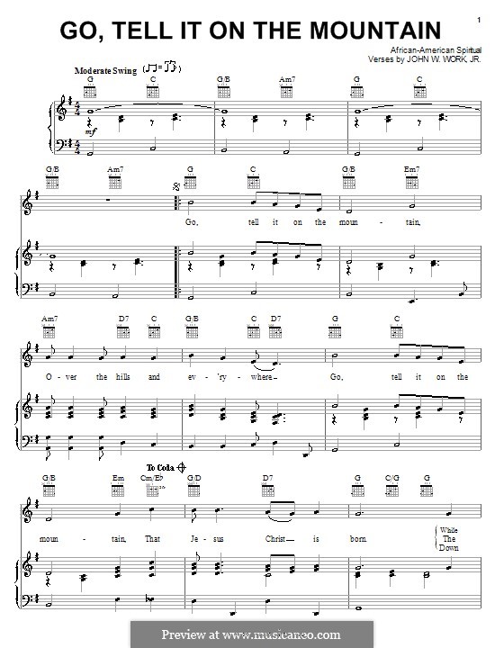 Go, Tell it on the Mountain (Printable Scores): Para vocais e piano (ou Guitarra) by folklore