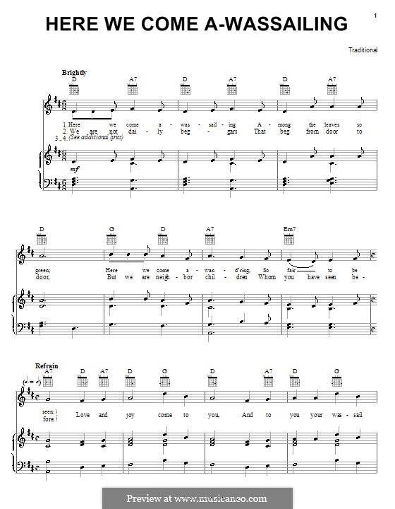 Here we Come a-Wassailing (Printable Scores): Para vocais e piano (ou Guitarra) by folklore