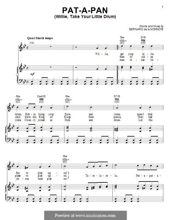 Pat-a-Pan (Willie, Take Your Little Drum): Para vocais e piano (ou Guitarra) by Bernard de la Monnoye