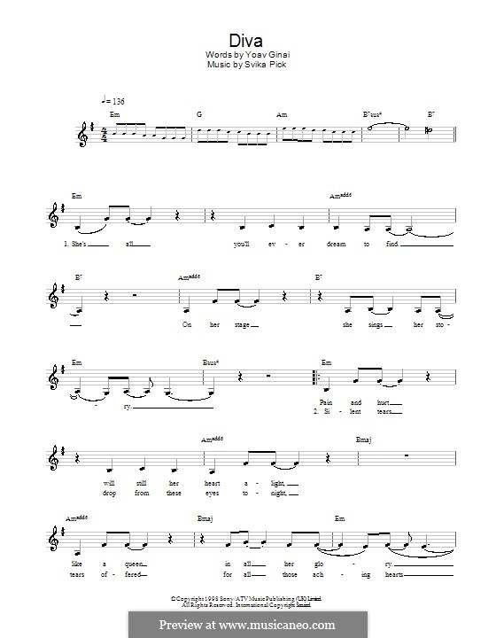 Diva (Dana International): melodía,letras e acordes by Svika Pick, Yoav Ginai