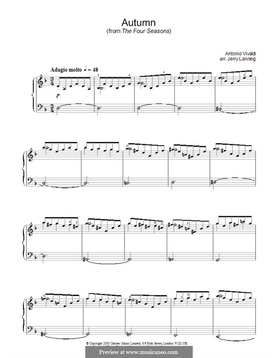 Violin Concerto No.3 in F Major 'L'autunno', RV 293: movimento II. Arranjo para piano by Antonio Vivaldi