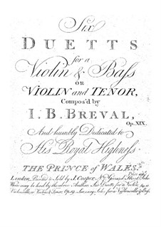 Six Duets for Violin and Bass (or Violin and Tenor), Op.19: Six Duets for Violin and Bass (or Violin and Tenor) by Jean-Baptiste Bréval