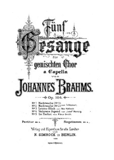Five Songs, Op.104: cinco musicas by Johannes Brahms