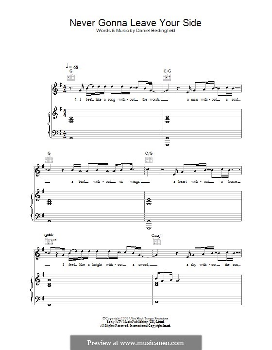 Never Gonna Leave Your Side: Para vocais e piano (ou Guitarra) by Daniel Bedingfield