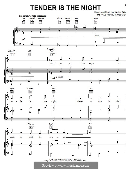Tender Is the Night (Tony Bennett): Para vocais e piano (ou Guitarra) by Paul Francis Webster, Sammy Fain