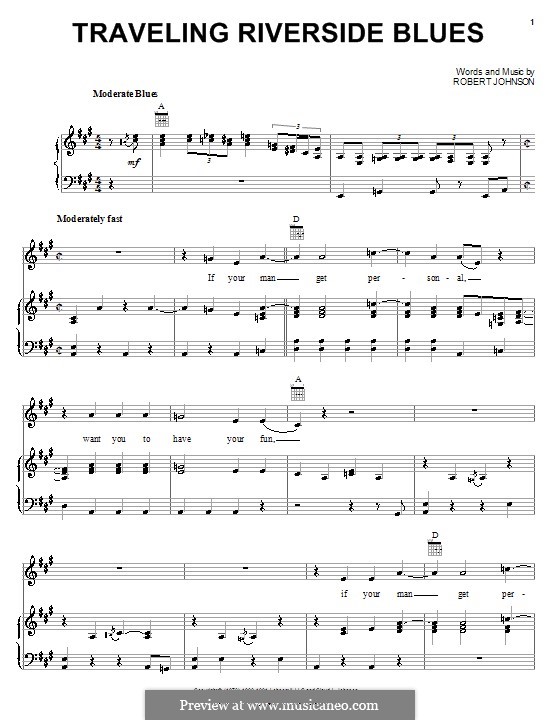 Traveling Riverside Blues: Para vocais e piano (ou Guitarra) by Robert Leroy Johnson