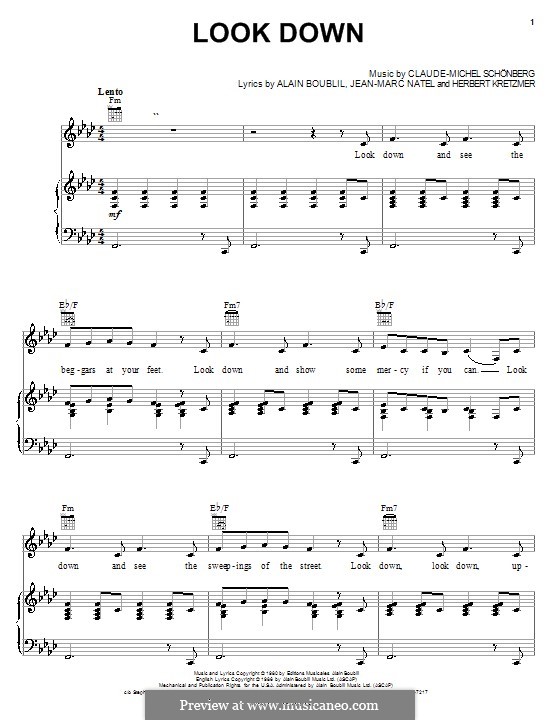 Look Down: Para vocais e piano (ou Guitarra) by Claude-Michel Schönberg