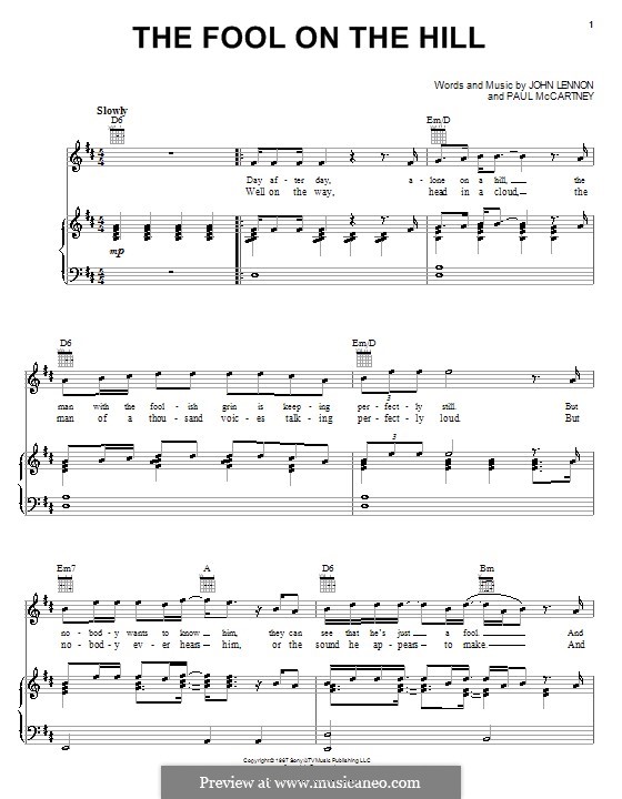 The Fool on the Hill (The Beatles): para voz, piano ou guitarra (partituras de alta qualidade) by John Lennon, Paul McCartney