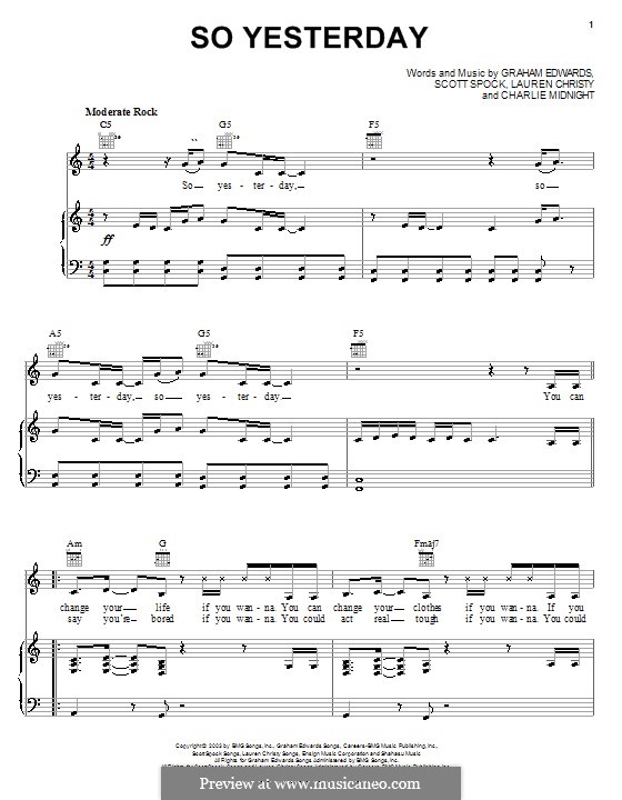 So Yesterday (Hilary Duff): Para vocais e piano (ou Guitarra) by Graham Edwards, Lauren Christy, Scott Spock