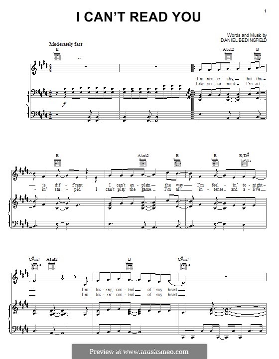 I Can't Read You: Para vocais e piano (ou Guitarra) by Daniel Bedingfield