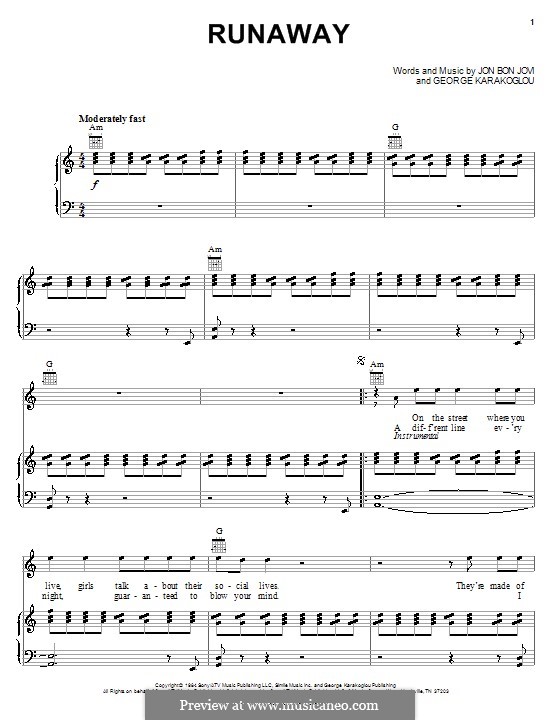 Runaway (Bon Jovi): Para vocais e piano (ou Guitarra) by George Karakoglou, Jon Bon Jovi
