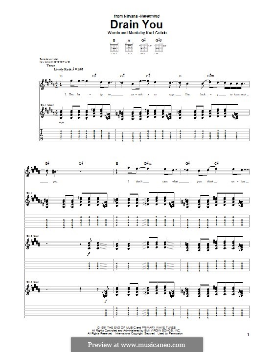 Drain You (Nirvana): Para guitarra com guia by Kurt Cobain