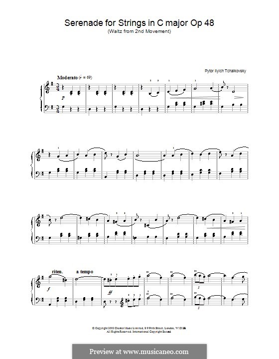 Serenade for String Orchestra, TH 48 Op.48: Waltz, for piano (with fingering) by Pyotr Tchaikovsky