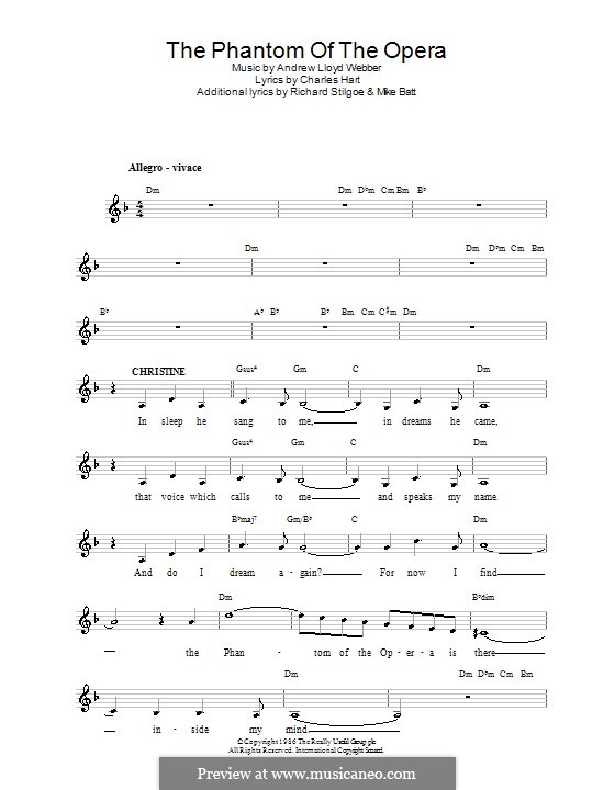 The Phantom of the Opera: melodía,letras e acordes by Andrew Lloyd Webber