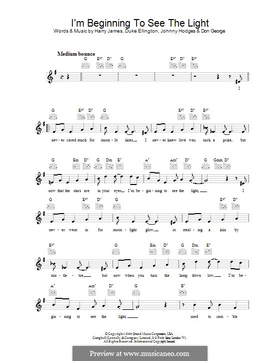 I'm Beginning to See the Light: Melody line, lyrics and chords (Frank Sinatra) by John Hodges, Don George, Duke Ellington, Harry James