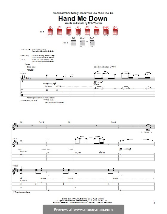 Hand Me Down (Matchbox Twenty): Para guitarra com guia by Rob Thomas