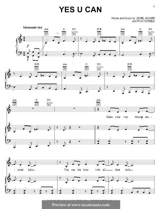 Yes U Can (Jewel): Para vocais e piano (ou Guitarra) by Jewel Kilcher, Rick Nowels