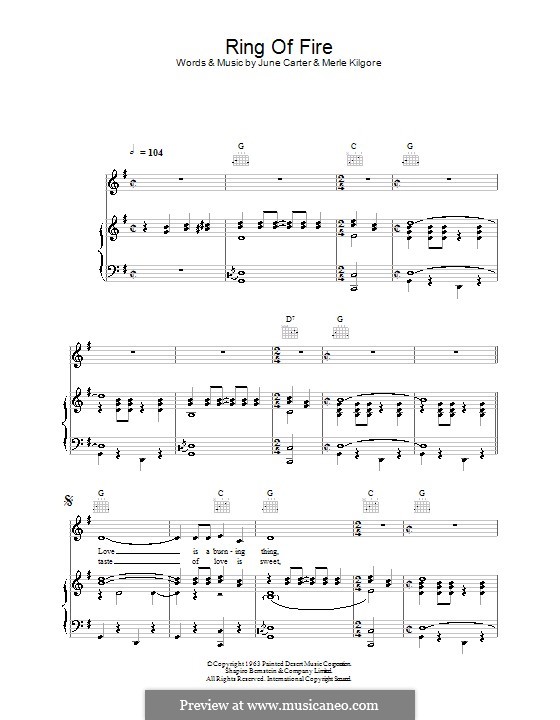 Ring of Fire: Para vocais e piano (ou Guitarra) by June Carter, Merle Kilgore