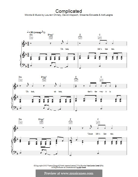 Complicated: Para vocais e piano (ou Guitarra) by Avril Lavigne, Graham Edwards, Lauren Christy, Scott Spock