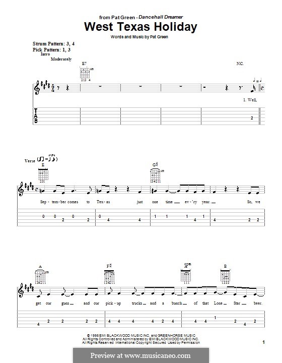 West Texas Holiday: Para guitarra (versão facil) by Pat Green
