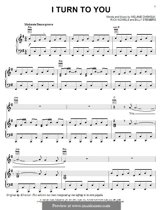 I Turn to You: Para vocais e piano (ou Guitarra) by Billy Steinberg, Melanie C, Rick Nowels