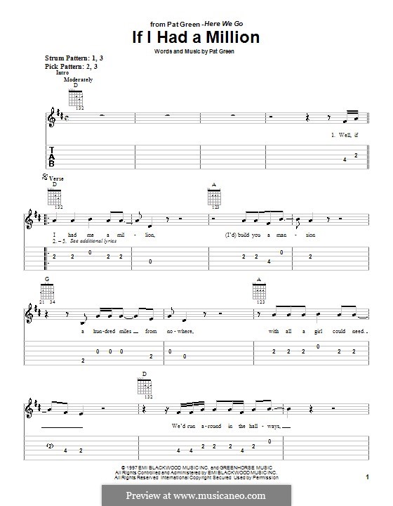 If I Had a Million: Para guitarra (versão facil) by Pat Green