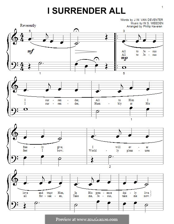 I Surrender All: para piano (versão facil) by Winfield Scott Weeden