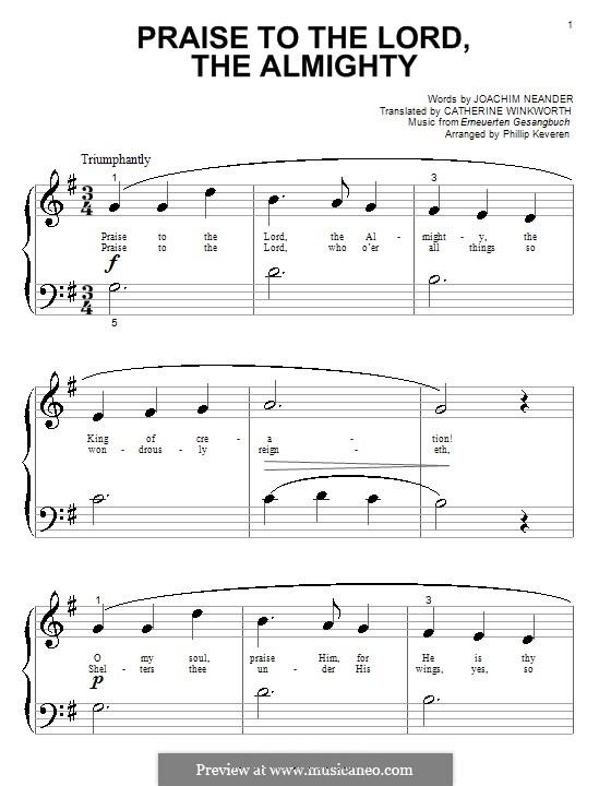 Praise to the Lord, the Almighty: para piano (versão facil) by Unknown (works before 1850)