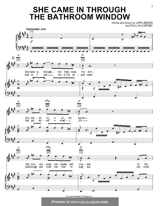 She Came in Through the Bathroom Window (The Beatles): Para vocais e piano (ou Guitarra) by John Lennon, Paul McCartney